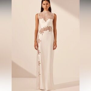 Shona Joy White and Brown Lace Dress